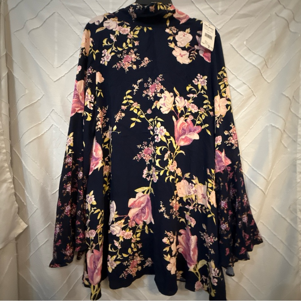 Free People Floral High Blouse  Midnight Combo